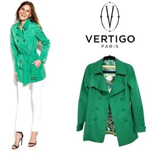 Vertigo Paris Green Double Breast Trench Coat XS
